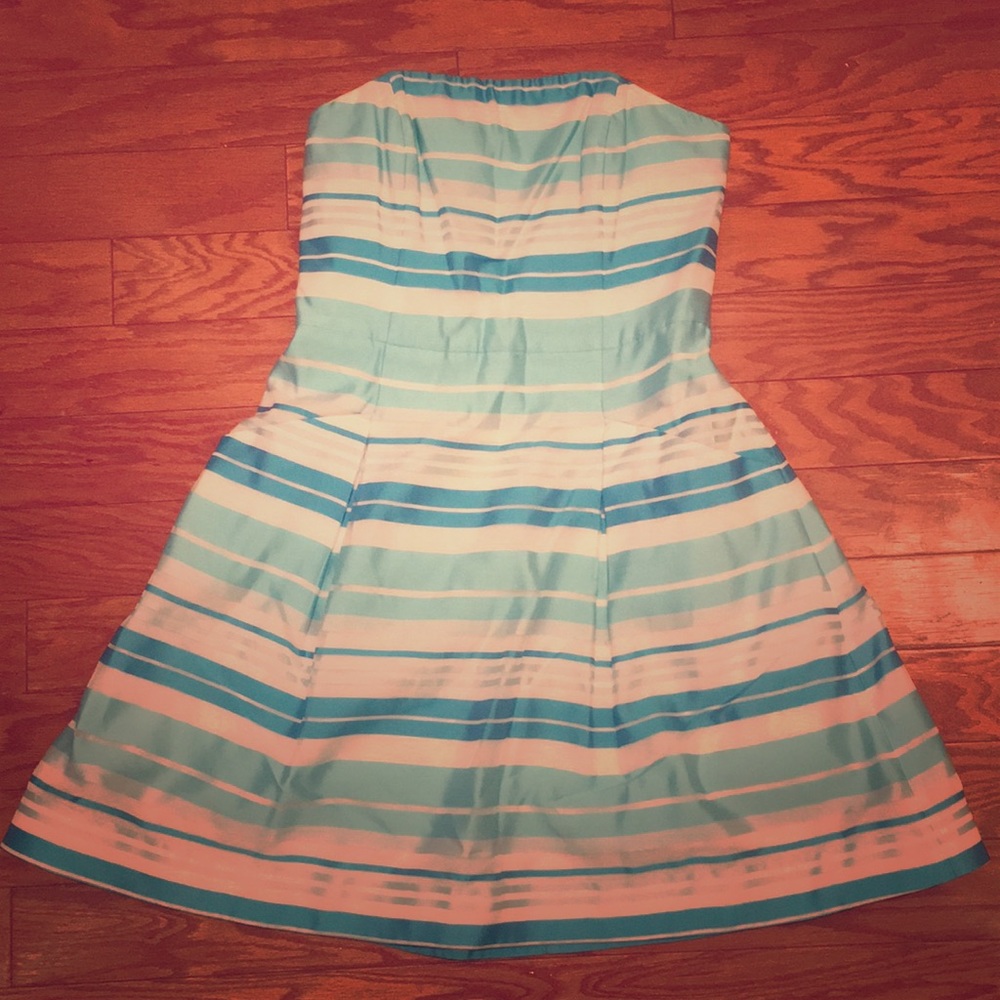 Lily Pulitzer 6 Silk Blue Stripe Strapless Dress